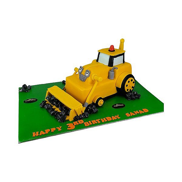 A bulldozer-themed cake